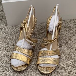 Luxe Gold Faux Alligator Textured Heels